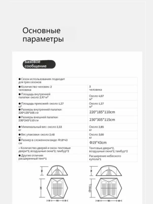 Mongar Hiking Tent BASE Phantom blue/3 persons/210T Polyester 2.85kg / . для гор и походов